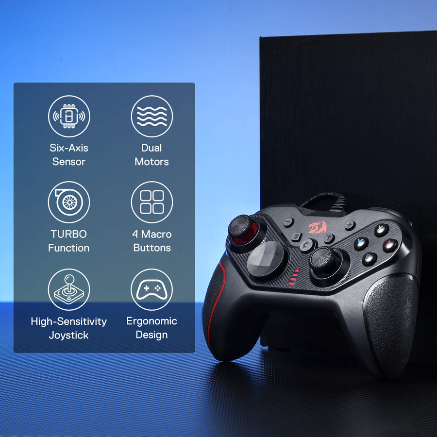 Redragon RIFT G710 Wired Gaming Controller | USB Type-A, 1.8m Cable | PC · Android · Nintendo Switch · PS3 | Dual Vibrat