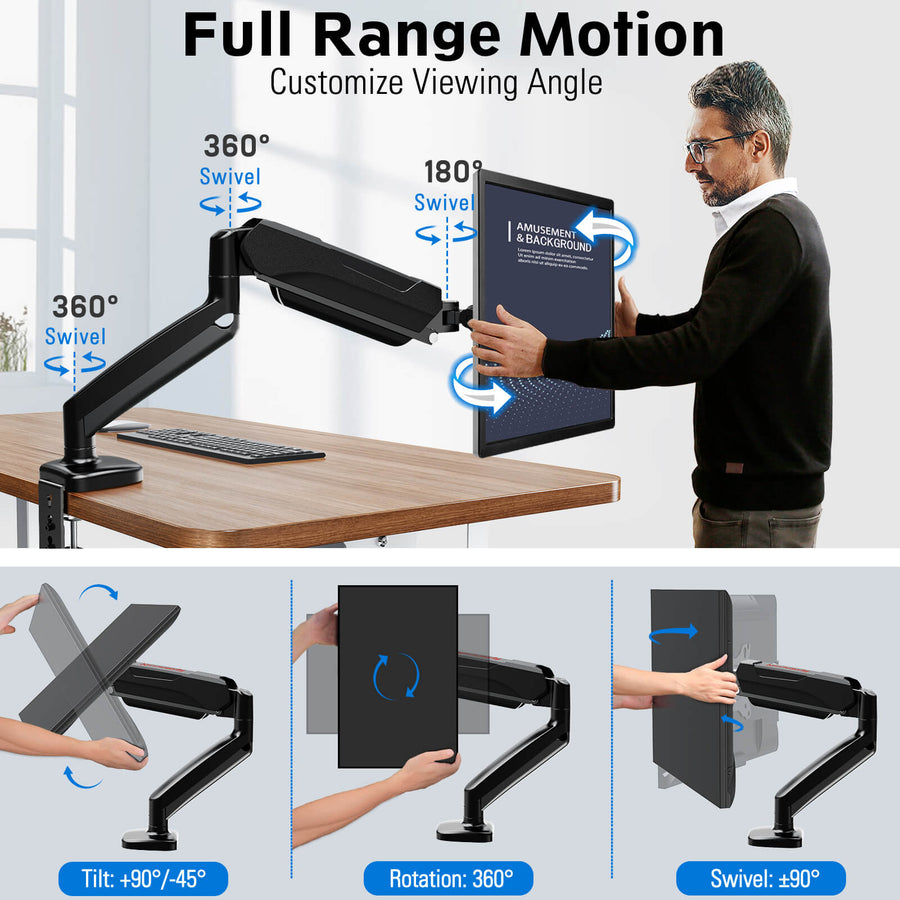 Redragon GMK914 Single Monitor Mount Stand | Gas-spring full-motion arm | 13-32 inch screens | VESA 75 x 75 · 100 x 100 