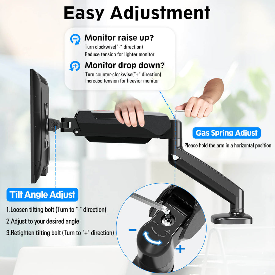 Redragon GMK914 Single Monitor Mount Stand | Gas-spring full-motion arm | 13-32 inch screens | VESA 75 x 75 · 100 x 100 