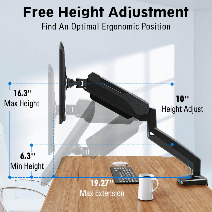 Redragon GMK914 Single Monitor Mount Stand | Gas-spring full-motion arm | 13-32 inch screens | VESA 75 x 75 · 100 x 100 