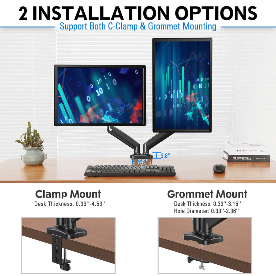 Redragon GMK915 Dual Monitor Mount Stand | Gas-Spring Full-Motion Arms | 13-32" Screens | VESA 75x75 / 100x100 | 4.4-17.