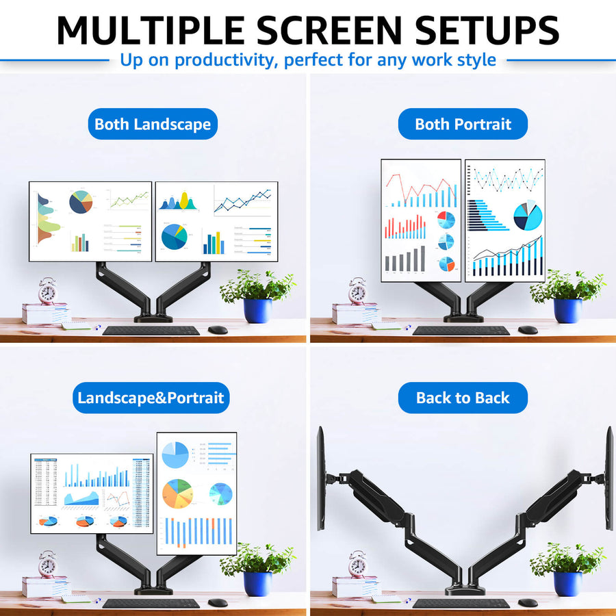 Redragon GMK915 Dual Monitor Mount Stand | Gas-Spring Full-Motion Arms | 13-32" Screens | VESA 75x75 / 100x100 | 4.4-17.
