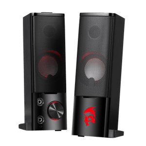 Redragon GS550 Orpheus PC Gaming Speakers | 2.0 Channel Stereo | 2 x 3W Max Power (6W Total) | Red LED Backlight | USB Powered | 3.5mm Audio + Mic Jack | 2-in-1 Split or Merged Soundbar Design | Volume Knob | 1.45 lb