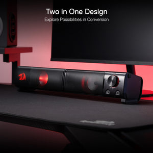 Redragon GS550 Orpheus PC Gaming Speakers | 2.0 Channel Stereo | 2 x 3W Max Power (6W Total) | Red LED Backlight | USB Powered | 3.5mm Audio + Mic Jack | 2-in-1 Split or Merged Soundbar Design | Volume Knob | 1.45 lb