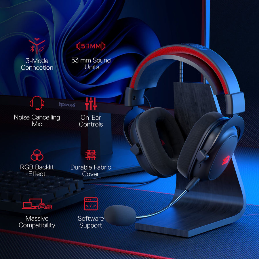 Redragon Zeus H510 Pro RGB Wireless Gaming Headset | 53mm Drivers | 2.4GHz · Bluetooth 5.0 · USB Wired | Virtual 7.1 | D