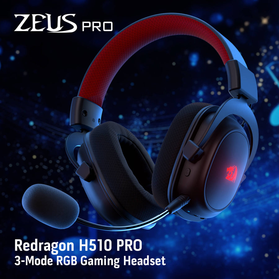 Redragon Zeus H510 Pro RGB Wireless Gaming Headset | 53mm Drivers | 2.4GHz · Bluetooth 5.0 · USB Wired | Virtual 7.1 | D