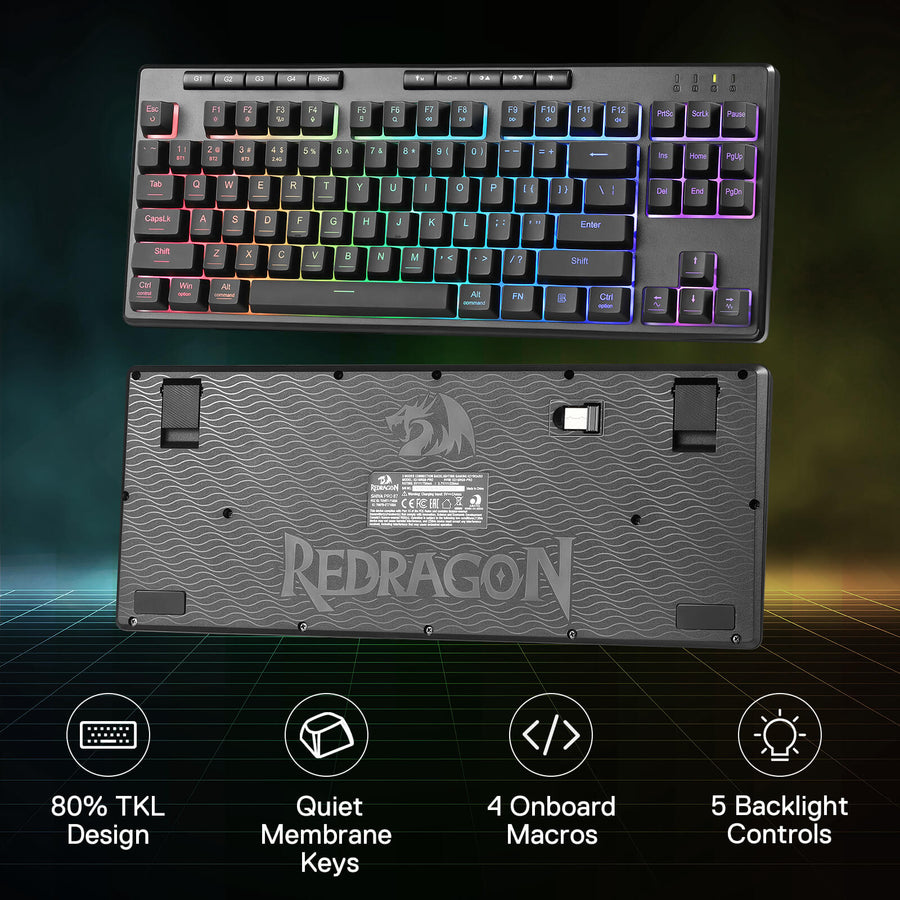 Redragon K516 PRO Shiva Wireless Gaming Keyboard | 87 Keys · TKL | Linear Membrane Switches | Bluetooth · 2.4 GHz · USB-