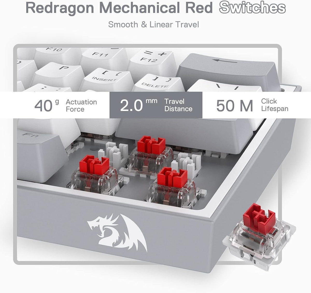 Redragon Fizz K617 60% Mechanical Gaming Keyboard | 61 Keys | Hot-Swappable Outemu Red Linear Switches (40g) | 16.8M RGB · 20 Presets | Detachable USB Type-C | Full Rollover | 50M Keystroke Lifespan | 0.43 kg