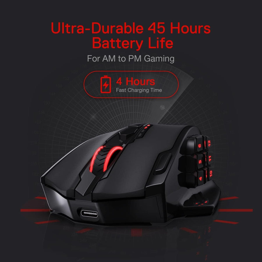 Redragon M913 Impact Elite Wireless Gaming Mouse | 16000 DPI Pixart 3335 Sensor | 16 Programmable Buttons | 12 Side Butt