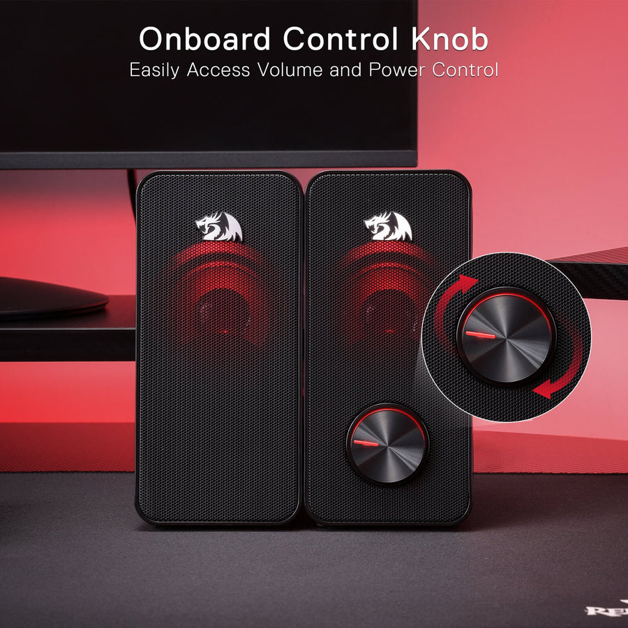 Redragon GS500 Stentor Gaming Speakers | 2.0 Channel Stereo | 2 x 5W Max Power | Red LED Backlight | USB Powered | 3.5mm