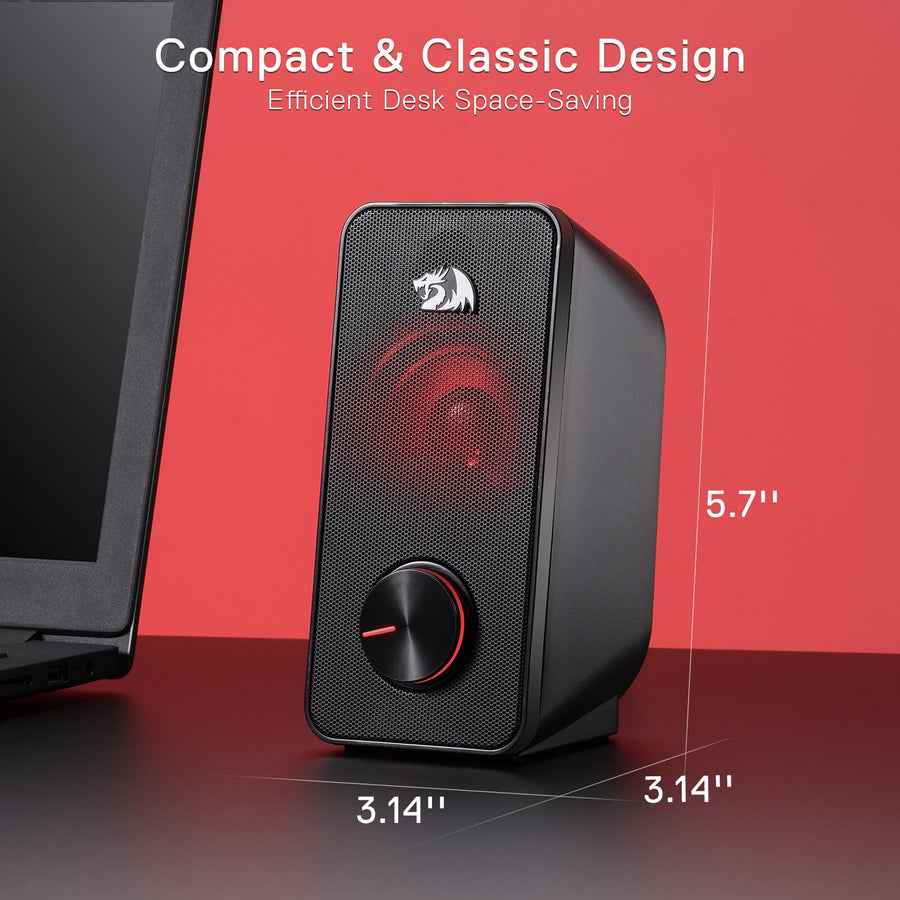Redragon GS500 Stentor Gaming Speakers | 2.0 Channel Stereo | 2 x 5W Max Power | Red LED Backlight | USB Powered | 3.5mm
