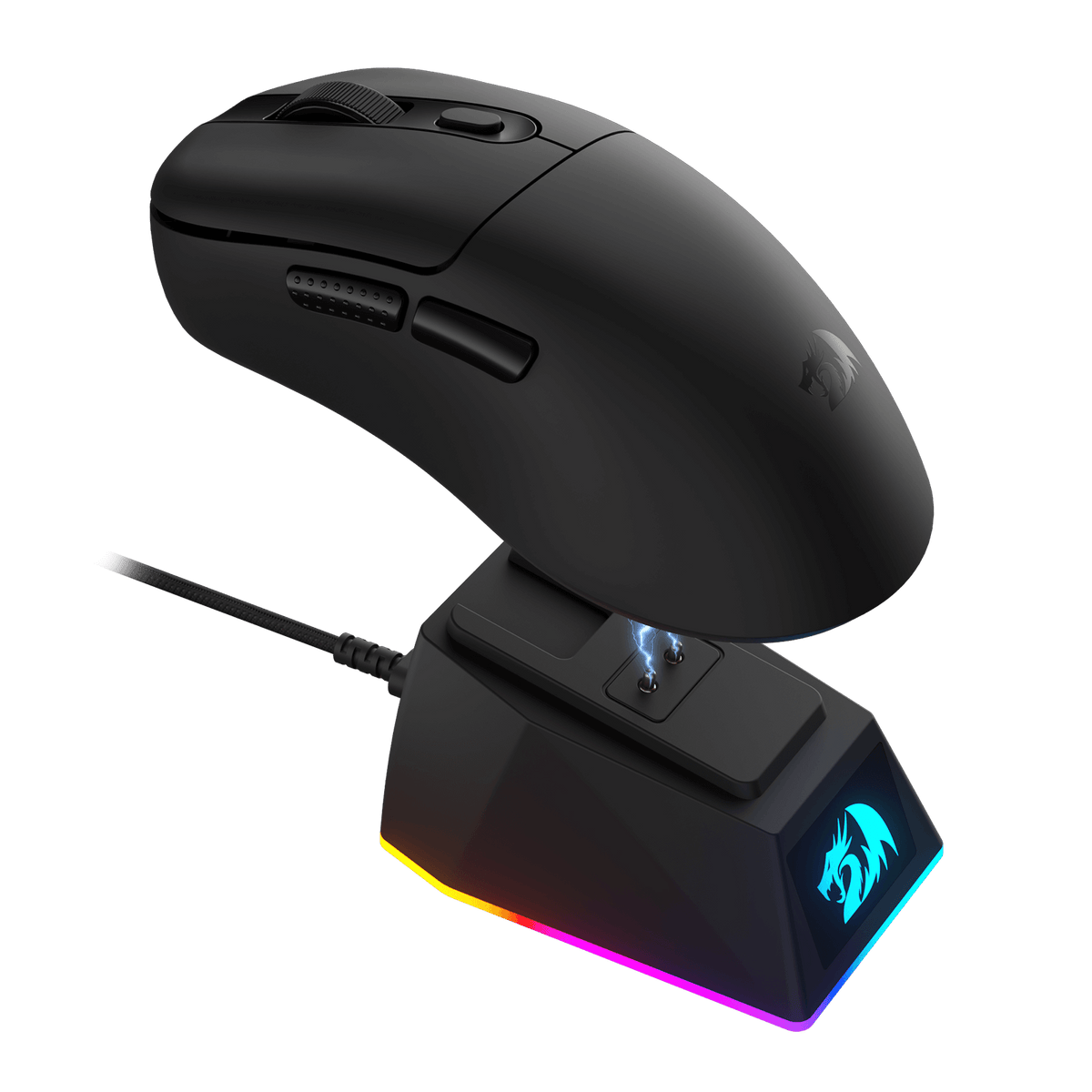 Redragon M998-STD Ebony Wireless Gaming Mouse | 61g Lightweight | 24000 DPI PixArt 3311 Sensor | 1000Hz / 1ms | 2.4GHz + Bluetooth + Wired | 400mAh, up to 80h | RGB Magnetic Charging Dock