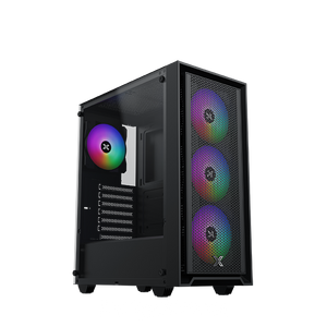 XIGMATEK Sky II Mid-Tower Gaming Case + X-Power 600W 80+ PSU | ATX · Micro-ATX · Mini-ITX | 4 × Fixed-RGB Fans | Tempered Glass · Mesh Front | 325mm GPU · 160mm Cooler | Black
