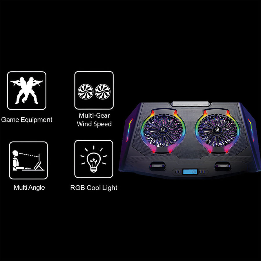 ST-Standard ICE-07 RGB Gaming Laptop Cooling Pad | 2 × 140mm Fans · 1300 RPM | 7 RGB Modes · LCD Screen | 5-Level Height