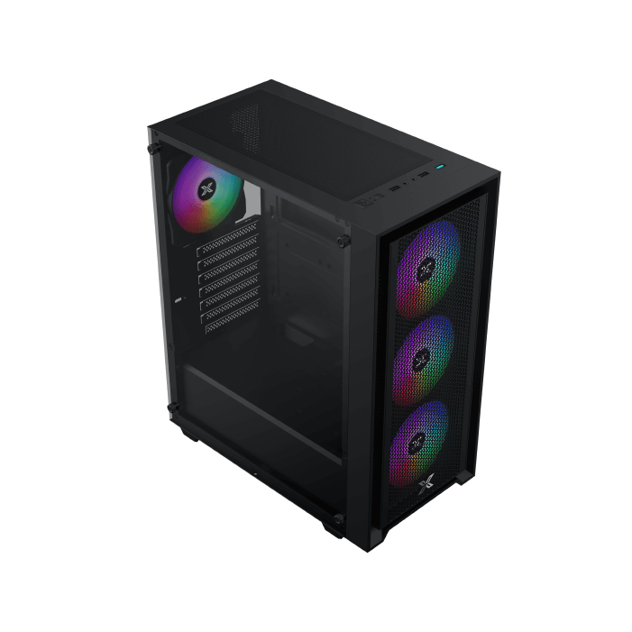 XIGMATEK Sky II Mid-Tower Gaming Case + X-Power 600W 80+ PSU | ATX · Micro-ATX · Mini-ITX | 4 × Fixed-RGB Fans | Tempered Glass · Mesh Front | 325mm GPU · 160mm Cooler | Black