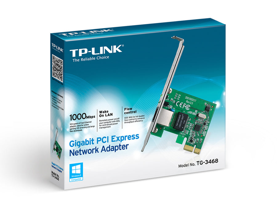 TP-Link TG-3468 Gigabit PCI Express Network Adapter | 10/100/1000Mbps RJ45 | 32-bit PCI Express | 802.3x Flow Control · 