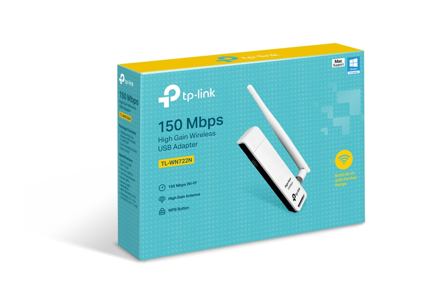 TP-Link TL-WN722N 150Mbps High Gain Wireless N USB Adapter | 802.11b/g/n · 2.4GHz | 4dBi Omni-Directional Antenna | USB 