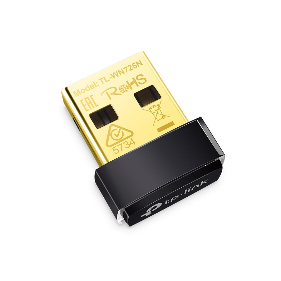 TP-Link TL-WN725N 150Mbps Wireless N Nano USB Adapter | 802.11b/g/n · 2.4GHz | USB 2.0 · Internal Antenna | WPA/WPA2 · 8