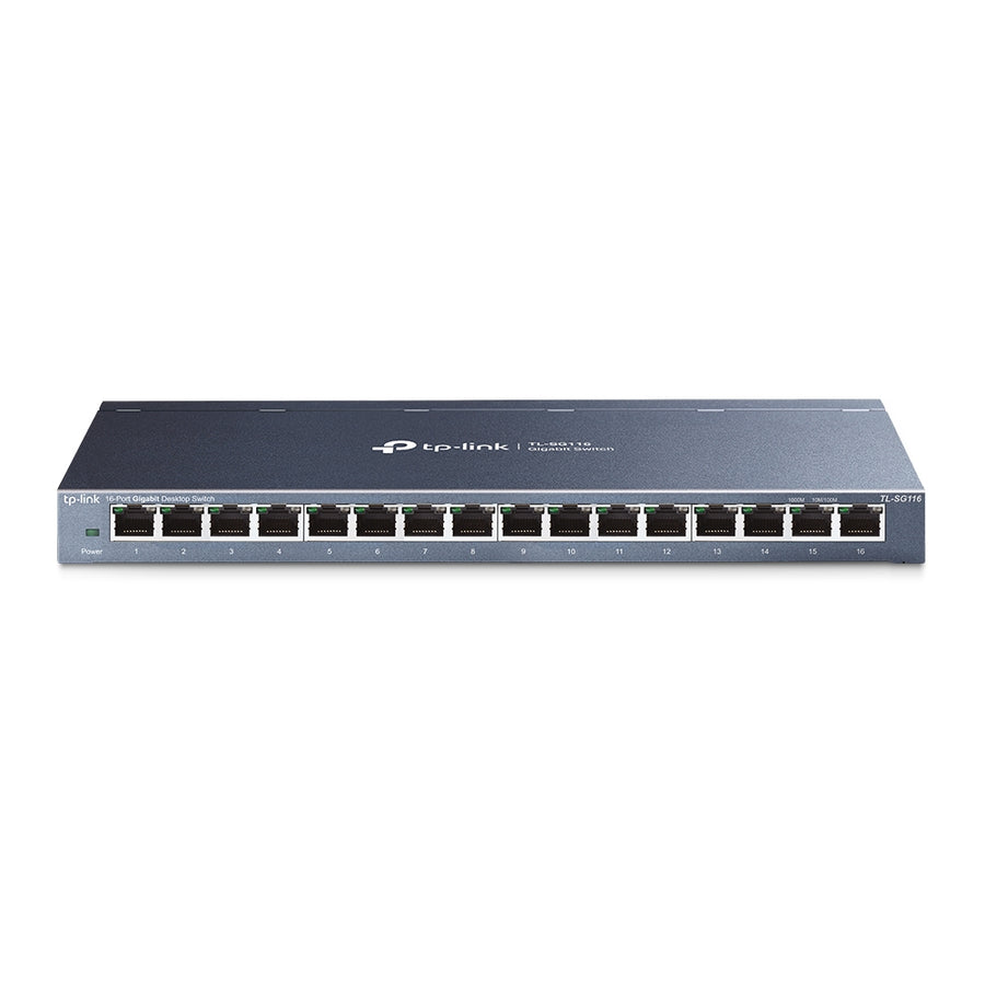 TP-Link TL-SG116 16-Port Gigabit Unmanaged Switch | 16 × 10/100/1000 Mbps RJ45 | 23.8 Mpps · 8K MAC · 10 KB Jumbo Frame 