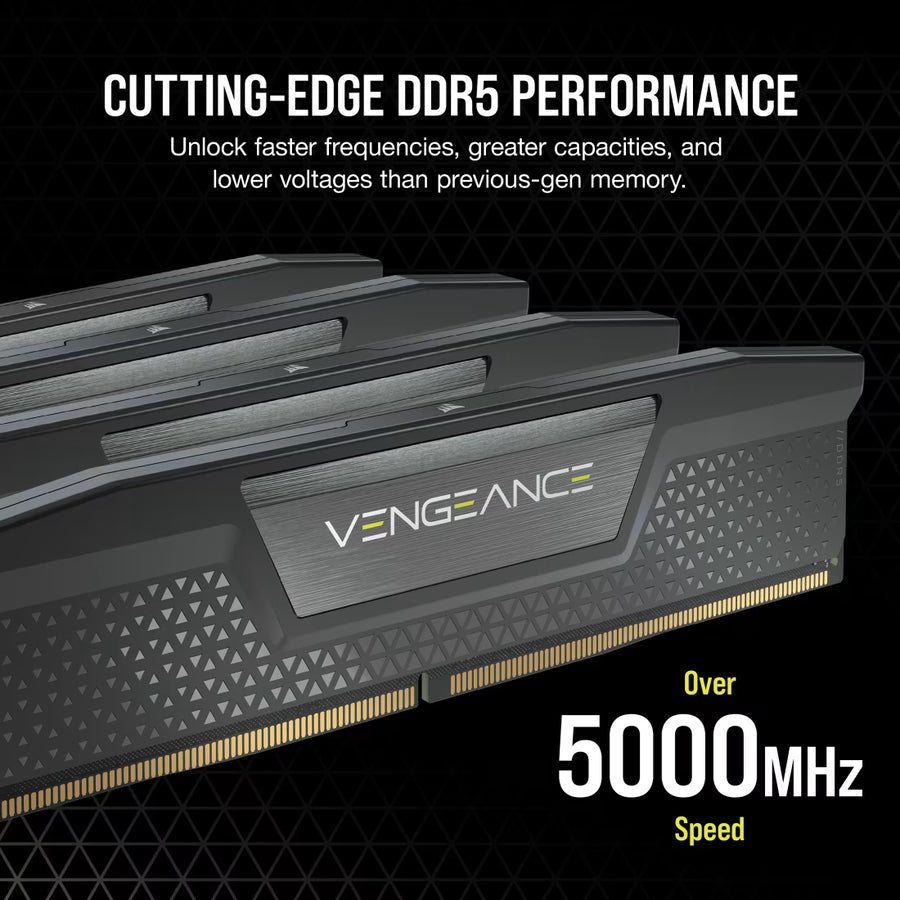 Corsair Vengeance DDR5 32GB Kit (2x16GB) Black | 6400MT/s CL32 | Intel XMP 3.0 | Low-Profile Aluminum Heat Spreader | On-Die ECC | Plug-and-Play 4800MT/s | Intel 13th-14th Gen Optimized | High-Speed Performance Without RGB