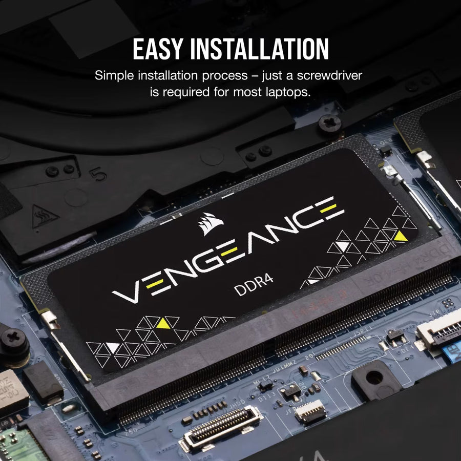 Corsair Vengeance 32GB Kit (2x16GB) DDR4-3200 SODIMM Gaming Laptop Memory CMSX32GX4M2A3200C22 Boxed | PC4-25600 | CL22-22-22-53 | 1.2V | 260-Pin Non-ECC Unbuffered | Auto-Overclock | Dual-Channel Matched Pair | Black