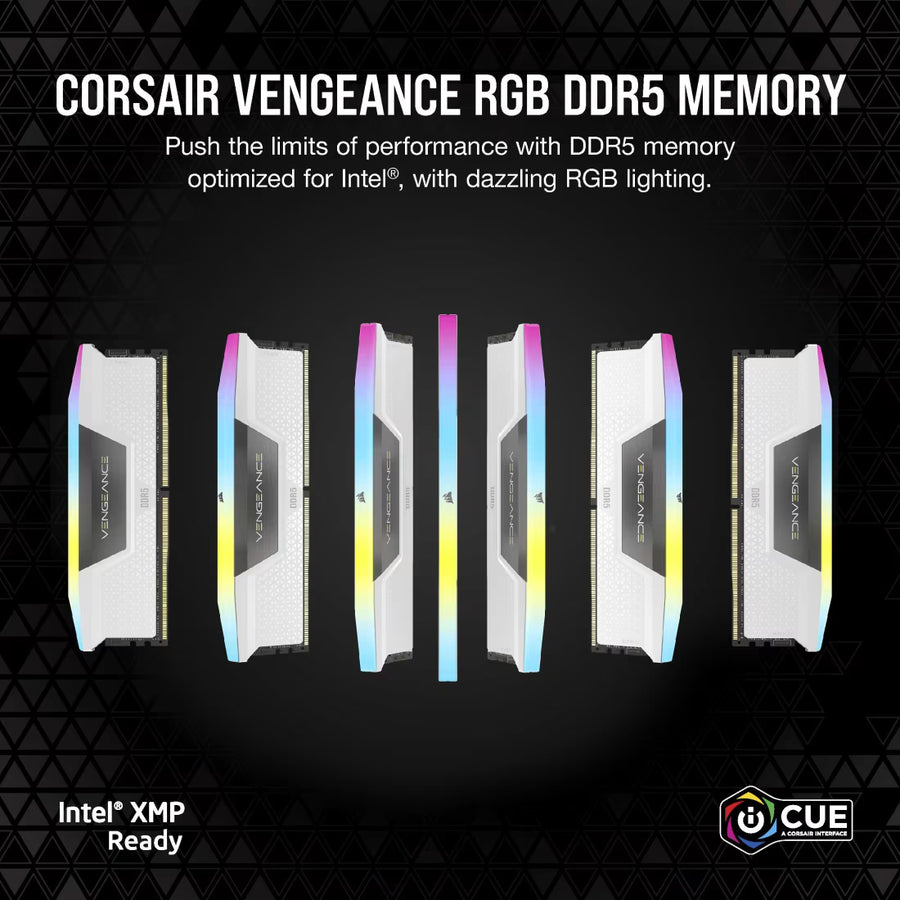Corsair Vengeance RGB DDR5 16GB Single Stick (1x16GB) White | 6000MT/s CL36 | Intel XMP 3.0 | 10-Zone Addressable RGB | iCUE Compatible | 1.35V | White Aluminum Heat Spreader | Premium DDR5 Module from 2x16GB Kit | Intel 12th-14th Gen + AMD Ryzen 7000+