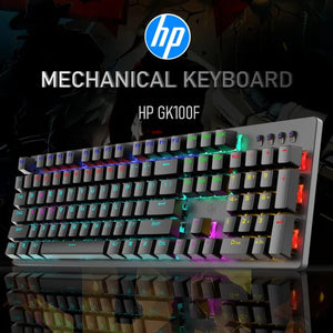 HP GK100F Mechanical Gaming Keyboard | 104 Keys · Blue Mechanical Switches | RGB Backlight · 6-Key / 104-Key Anti-Ghosting | 50 Million Keystrokes · 1.8 m USB | Black