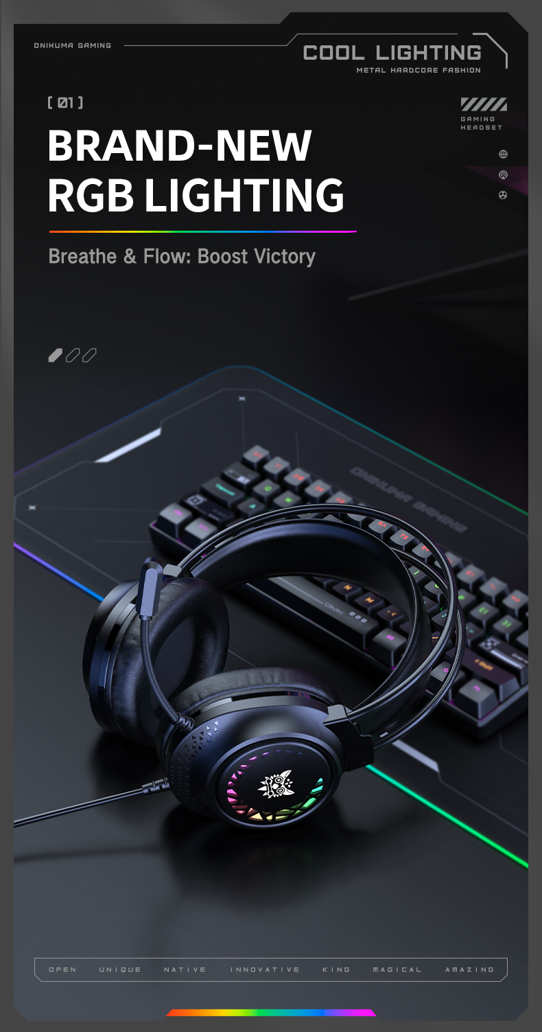 ONIKUMA X92 RGB Gaming Headset | 50mm Drivers | 20Hz-20kHz | USB + 3.5mm · 2.2m Cable | 360° Omnidirectional Noise-Cance