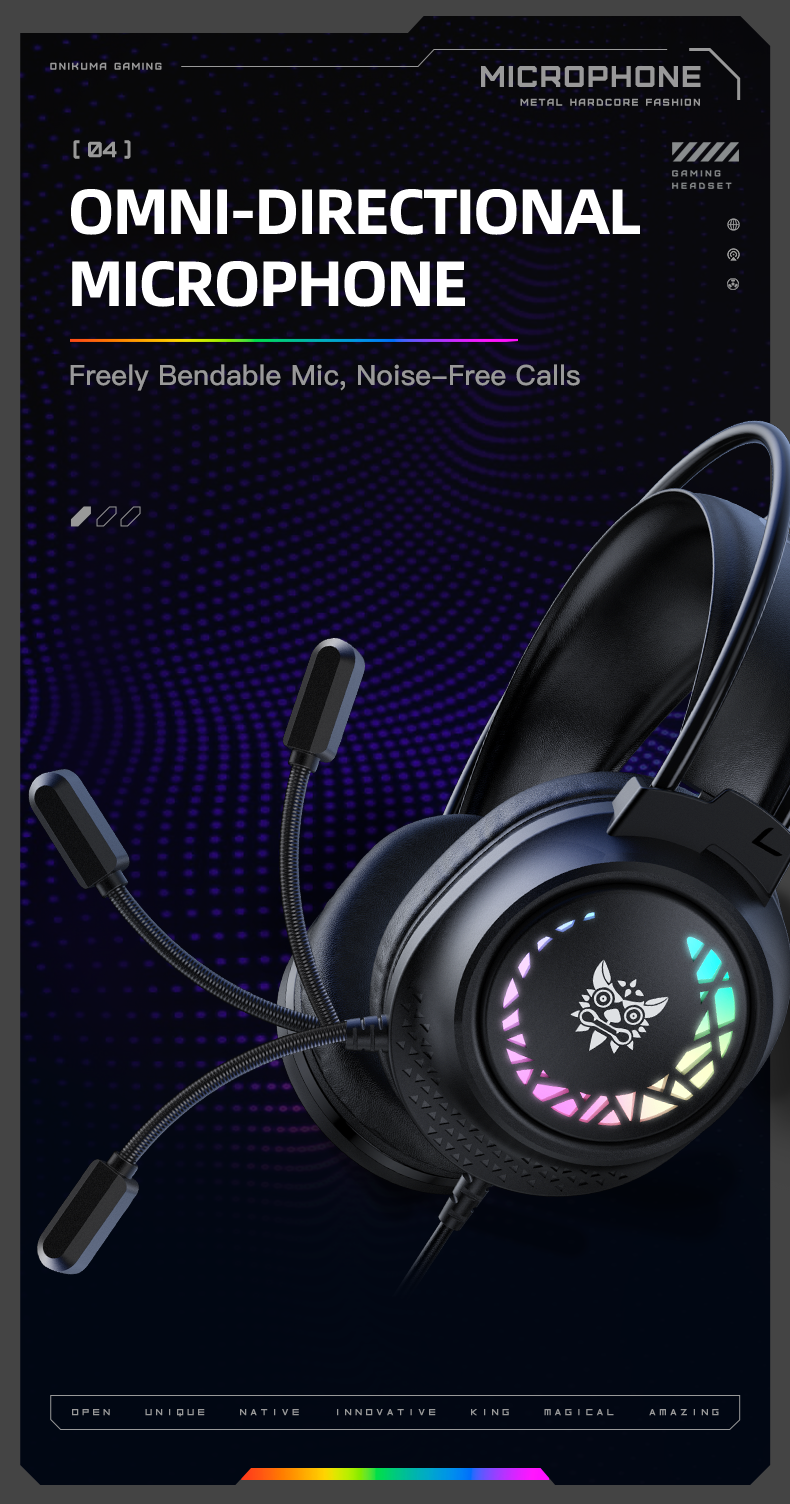 ONIKUMA X92 RGB Gaming Headset | 50mm Drivers | 20Hz-20kHz | USB + 3.5mm · 2.2m Cable | 360° Omnidirectional Noise-Cance