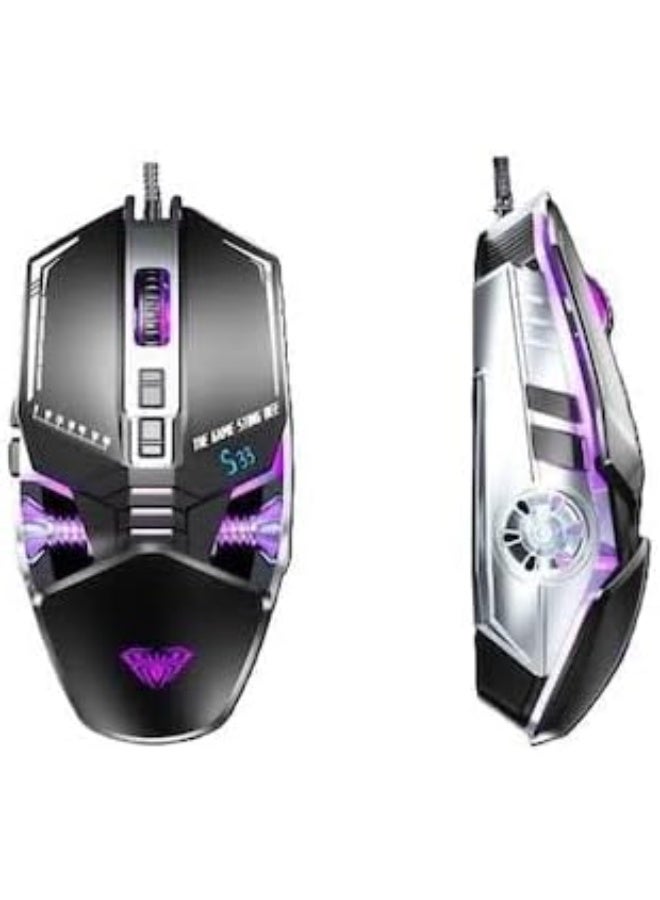 AULA S33 Wired Gaming Mouse | Wired USB | 2400 DPI · 4 Adjustable Levels | 7 Buttons | RGB Backlight | Black