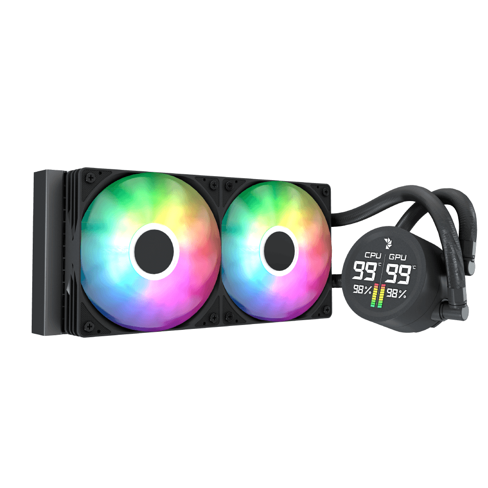 AeroCool Abyss L240R Digi 240mm ARGB Liquid CPU Cooler | Digital Temperature Display | 2x 120mm PWM · 660-1800 RPM · 81.5 CFM | Pump 600-3000 RPM · 280W TDP | LGA1851/1700/1200/115X · AM5/AM4 | Black