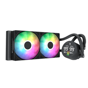 AeroCool Abyss L240R Digi 240mm ARGB Liquid CPU Cooler | Digital Temperature Display | 2x 120mm PWM · 660-1800 RPM · 81.5 CFM | Pump 600-3000 RPM · 280W TDP | LGA1851/1700/1200/115X · AM5/AM4 | Black