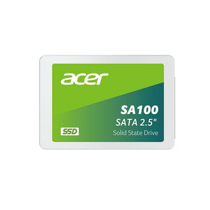 Acer SA100 240GB 2.5-inch SATA III Internal SSD | 549 MB/s Read · 449 MB/s Write | 3D NAND · 80 TBW | SATA 6Gb/s · 100 × 70 × 6.7 mm | 3-Year Limited Warranty