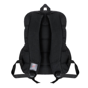 E-train BG02B Laptop Backpack | Fits laptops up to 15.6″ | Waterproof nylon · Padded laptop compartment with safety strap | 3 pockets · Padded adjustable straps | Black