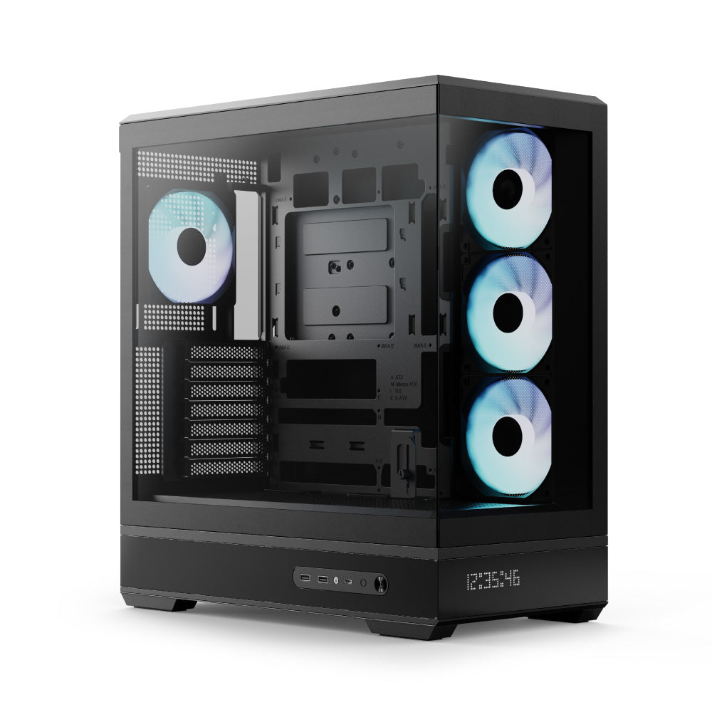 Aerocool P500B Digi Mid-Tower PC Case | ATX · Micro-ATX · Mini-ITX | Dot-Pixel LED Screen · BTF Ready | 4 × 120mm ARGB PWM Fans · 360mm Radiator | 425mm GPU · 170mm Cooler | Tempered Glass | Black