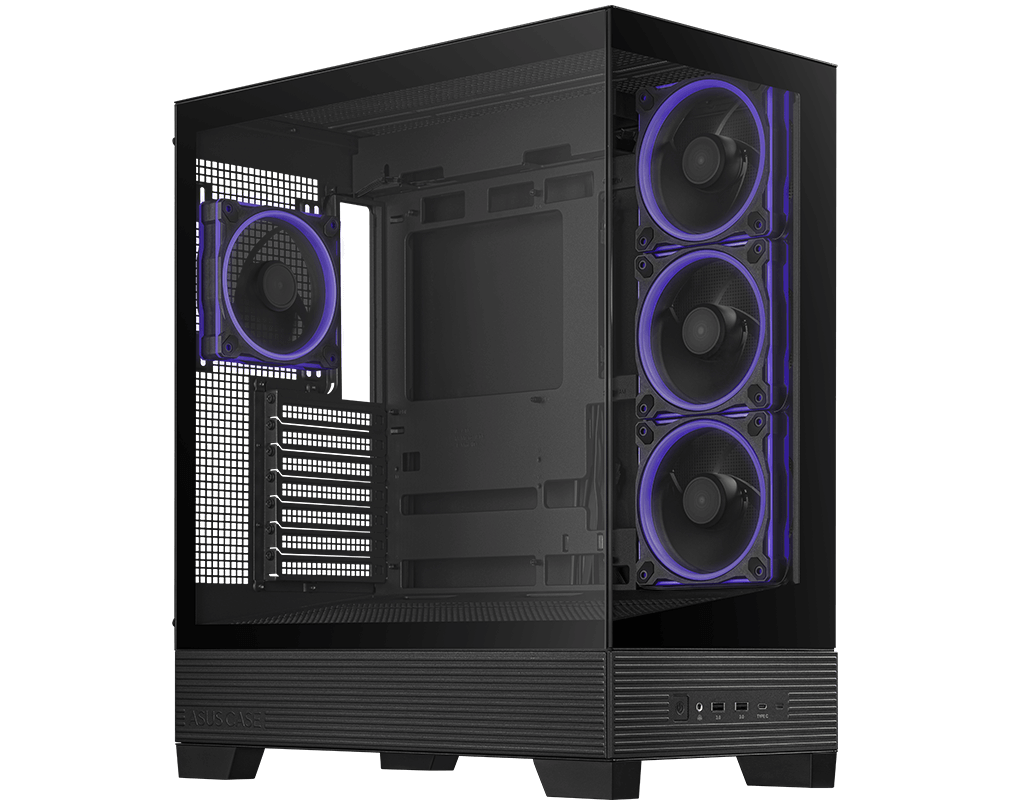 ASUS A31 PLUS Mid-Tower PC Case | ATX · Micro-ATX · Mini-ITX · BTF Ready | 4 × 120mm ARGB Fans | 360mm Radiator · 380mm GPU · 165mm Cooler | Tempered Glass Front & Side | Black