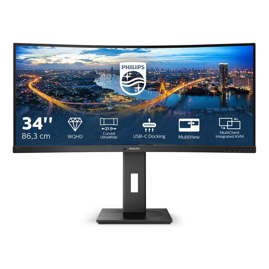 Philips 346B1C | 34" Ultrawide Curved Gaming Monitor | UWQHD 3440x1440 | 100Hz | IPS | HDMI + DisplayPort + USB-C | Height Adjustable | Black
