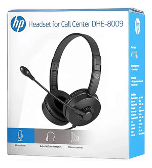 HP DHE-8009 Stereo Headset | 40mm Drivers | 20Hz–20kHz | Omnidirectional Boom Mic | Single 3.5mm Jack · 1.9m Cable | 119g | Black