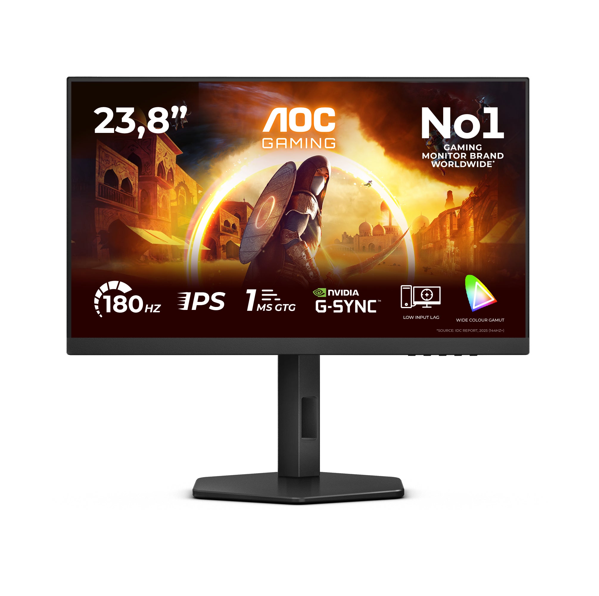 AOC 24-Inch Gaming Monitor | Full HD 1920x1080 | 180Hz | 1ms | HDR10 | FreeSync Premium + G-Sync Compatible | HDMI + DisplayPort | Black
