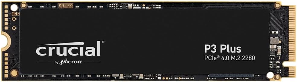 Crucial P3 Plus 1TB M.2 2280 PCIe Gen4 NVMe Internal SSD | 5,000 MB/s Read · 3,600 MB/s Write | Micron 176-Layer 3D NAND · 220 TBW | 650K/800K IOPS · 1.5M h MTTF | CT1000P3PSSD8