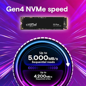 Crucial P3 Plus 1TB M.2 2280 PCIe Gen4 NVMe Internal SSD | 5,000 MB/s Read · 3,600 MB/s Write | Micron 176-Layer 3D NAND · 220 TBW | 650K/800K IOPS · 1.5M h MTTF | CT1000P3PSSD8
