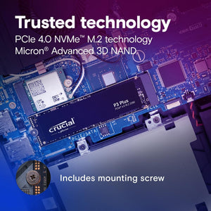 Crucial P3 Plus 1TB M.2 2280 PCIe Gen4 NVMe Internal SSD | 5,000 MB/s Read · 3,600 MB/s Write | Micron 176-Layer 3D NAND · 220 TBW | 650K/800K IOPS · 1.5M h MTTF | CT1000P3PSSD8