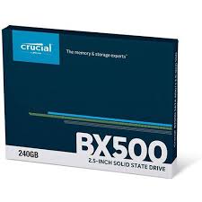 Crucial BX500 240GB SATA SSD | SATA 6Gb/s · 2.5-inch (7mm) | 540MB/s read · 500MB/s write | Micron 3D NAND · 80TBW | 3-year limited warranty