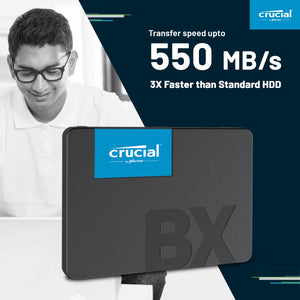 Crucial BX500 500GB SATA SSD | SATA 6Gb/s · 2.5-inch (7mm) | Up to 550MB/s read | Micron 3D NAND · 120TBW | 3-year limited warranty