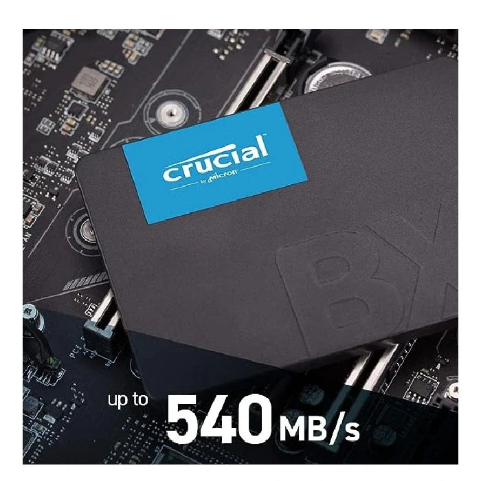 Crucial BX500 500GB SATA SSD | SATA 6Gb/s · 2.5-inch (7mm) | Up to 550MB/s read | Micron 3D NAND · 120TBW | 3-year limit