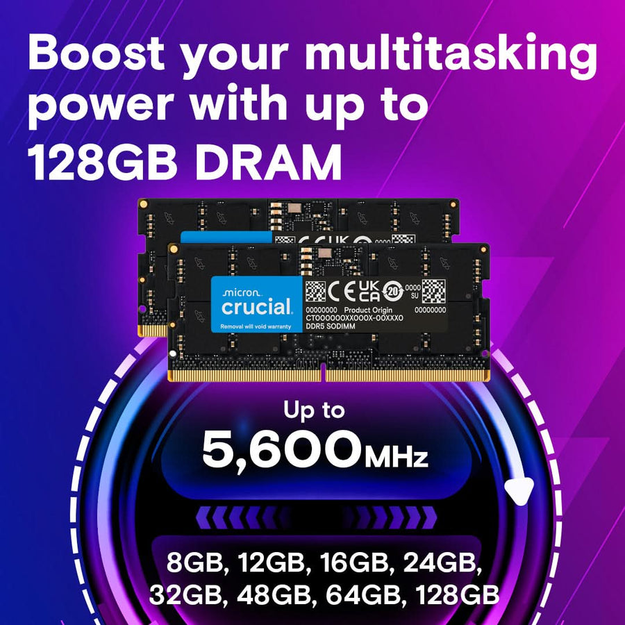 Crucial CT16G56C46S5 16GB DDR5 Laptop Memory | DDR5-5600 MT/s · PC5-44800 | CL46 · 46-45-45 · 1.1V | 262-Pin SO-DIMM · 1