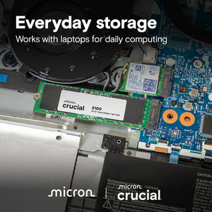 Crucial E100 1TB M.2 2280 PCIe Gen4 NVMe Internal SSD | 5,000 MB/s Read · 4,500 MB/s Write | PCIe Gen4 x4 NVMe · HMB | 80 × 22 × 2.3 mm · 6 g | CT1000E100SSD8