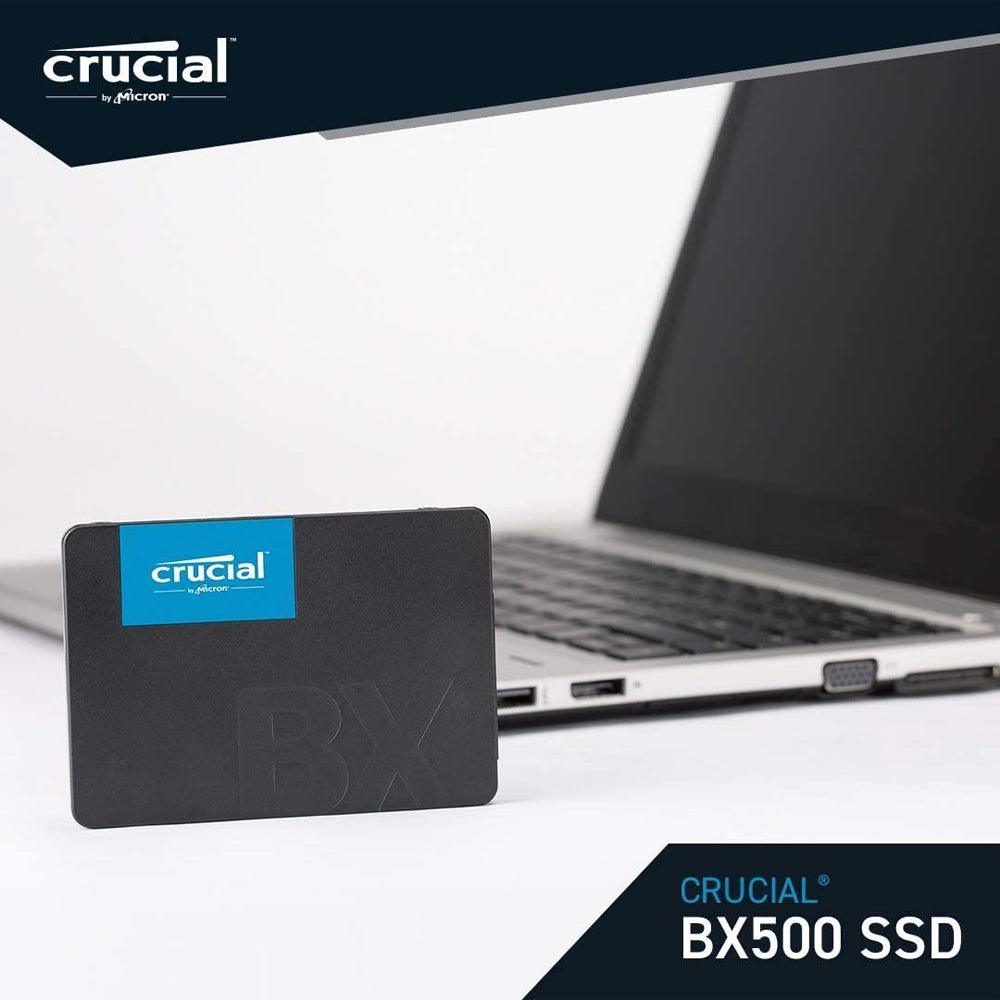 Crucial BX500 240GB SATA SSD | SATA 6Gb/s · 2.5-inch (7mm) | 540MB/s read · 500MB/s write | Micron 3D NAND · 80TBW | 3-year limited warranty