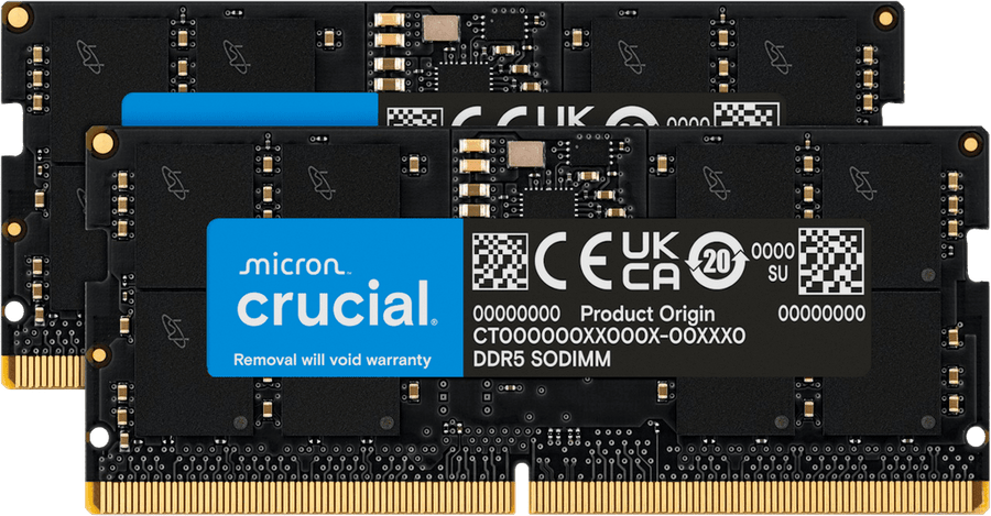 Crucial 48GB Kit (2x24GB) DDR5-5600 SODIMM Laptop Memory CT2K24G56C46S5 Boxed | PC5-44800 | CL46-45-45 | 1.1V | 262-Pin Non-ECC Unbuffered | 1Rx8 Single-Rank | On-Die ECC | Non-Binary High Capacity | Intel + AMD | Plug & Play