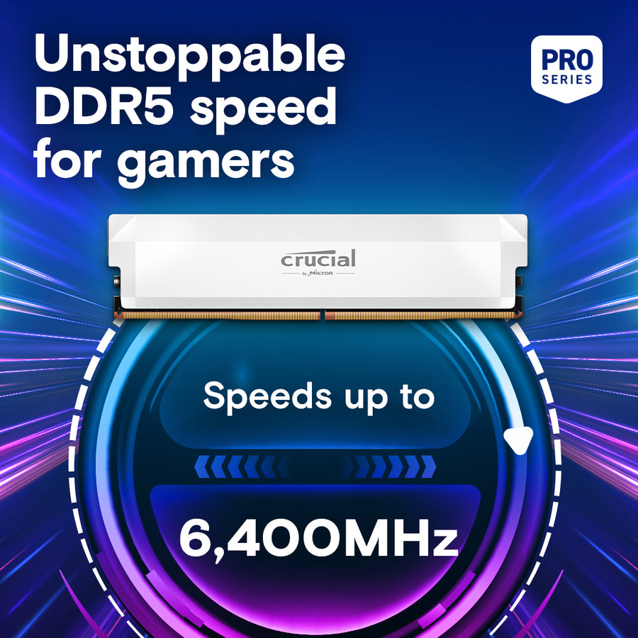 Crucial Pro DDR5 32GB Kit (2x16GB) White Edition | 6000MT/s CL36 | Intel XMP 3.0 Ready | On-Die ECC | Plug-and-Play 4800MT/s | Anodized Aluminum Heat Spreader | Intel 13th-14th Gen + AMD Ryzen 7000+ | Premium White Build Aesthetic